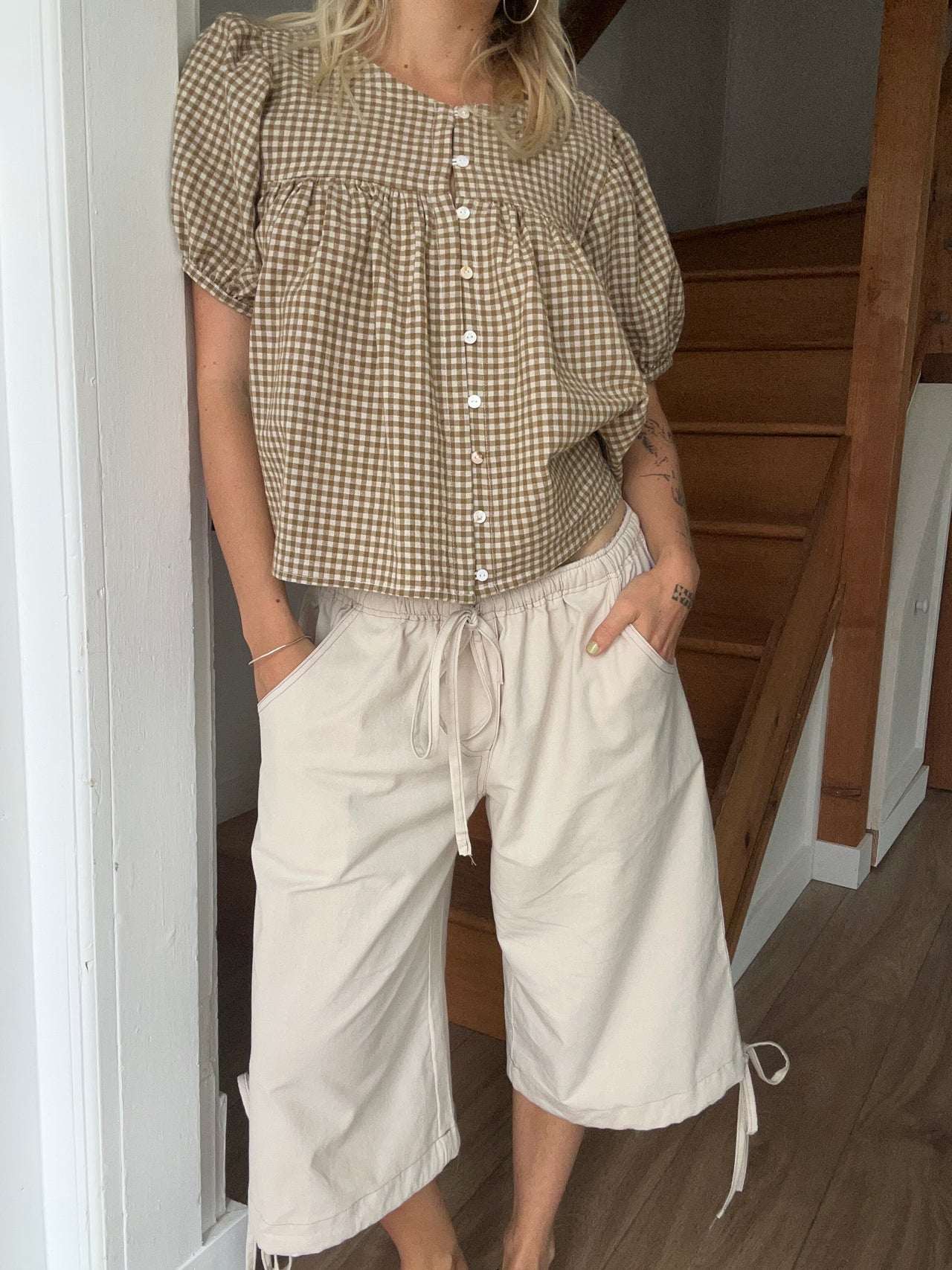 Babydoll Blouse Olive Gingham
