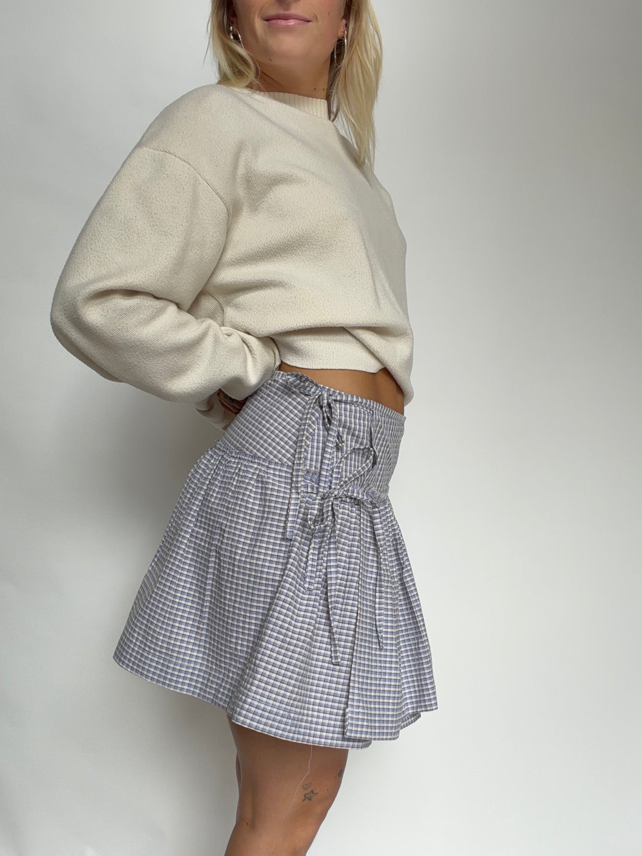 Wells Wrap Skirt Mini Blue Check